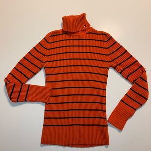 90s Tommy Hilfiger Orange Ribbed Knit Stripe Turtleneck M